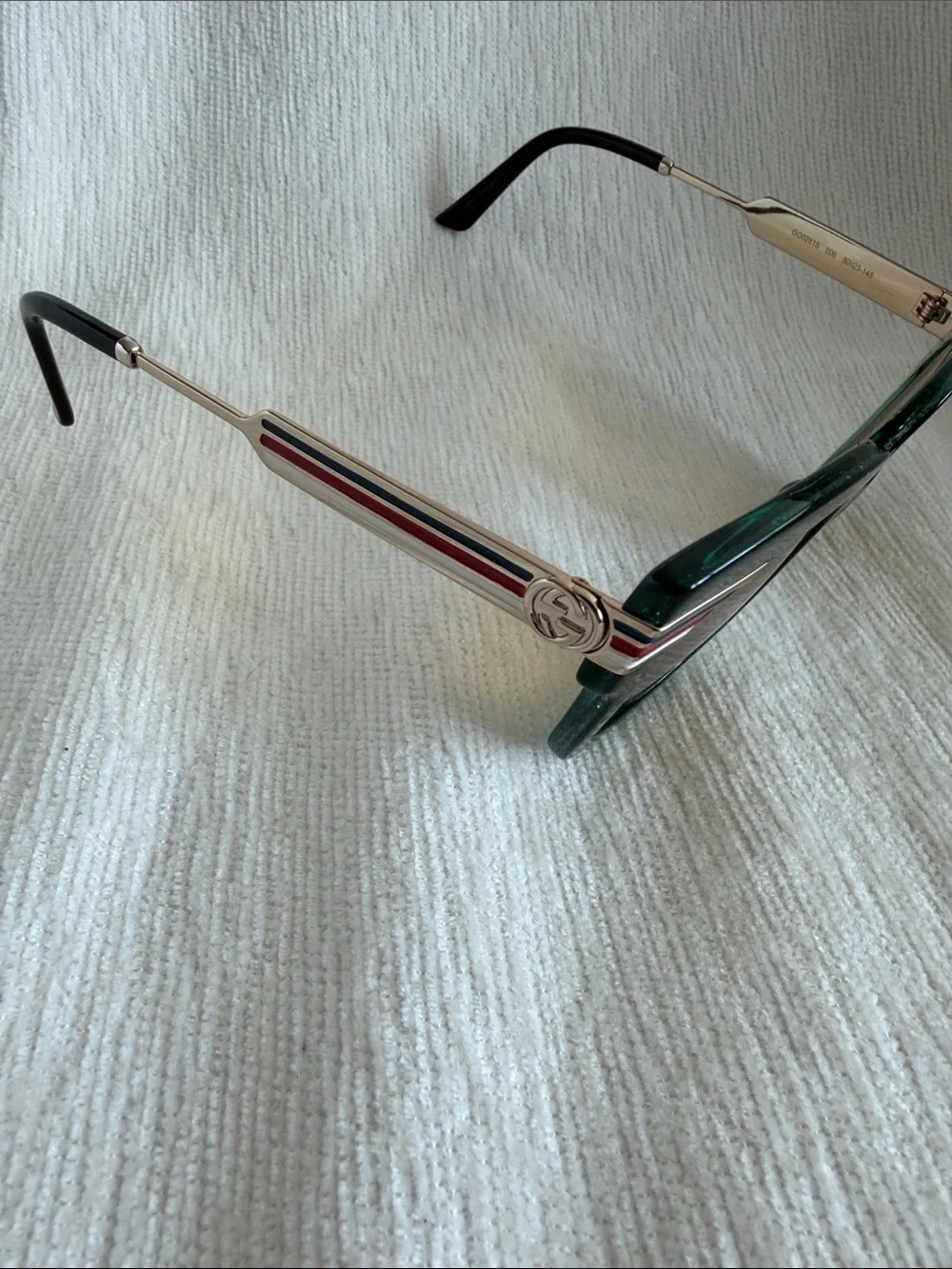 Gucci Emerald Green Glitter Square Sunglasses with Brown Lenses